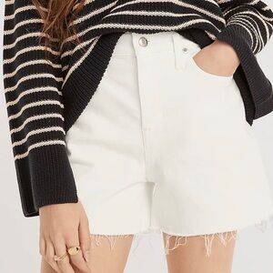 J. Crew Factory high waist raw hem white jean shorts size 4